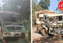 लोहखनिज भरून जाणाऱ्या भरधाव ट्रकची भीषण धडक