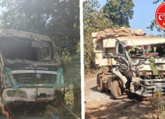 लोहखनिज भरून जाणाऱ्या भरधाव ट्रकची भीषण धडक