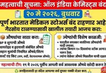संपूर्ण भारतात मेडिकल स्टोअर्स राहणार बंद