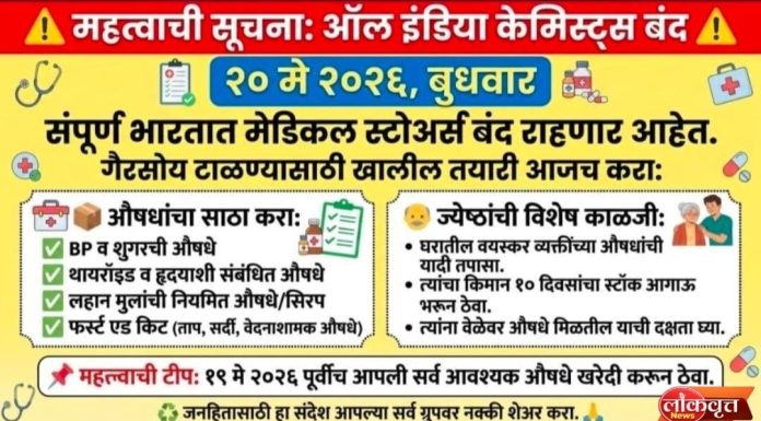 संपूर्ण भारतात मेडिकल स्टोअर्स राहणार बंद